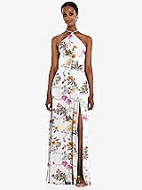 Front View Thumbnail - Butterfly Botanica Ivory Diamond Halter Maxi Dress with Adjustable Straps