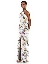 Side View Thumbnail - Butterfly Botanica Ivory Diamond Halter Maxi Dress with Adjustable Straps