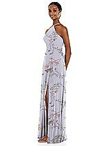 Side View Thumbnail - Butterfly Botanica Silver Dove Diamond Halter Maxi Dress with Adjustable Straps