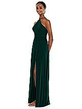 Side View Thumbnail - Evergreen Diamond Halter Maxi Dress with Adjustable Straps
