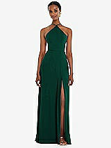 Front View Thumbnail - Hunter Green Diamond Halter Maxi Dress with Adjustable Straps