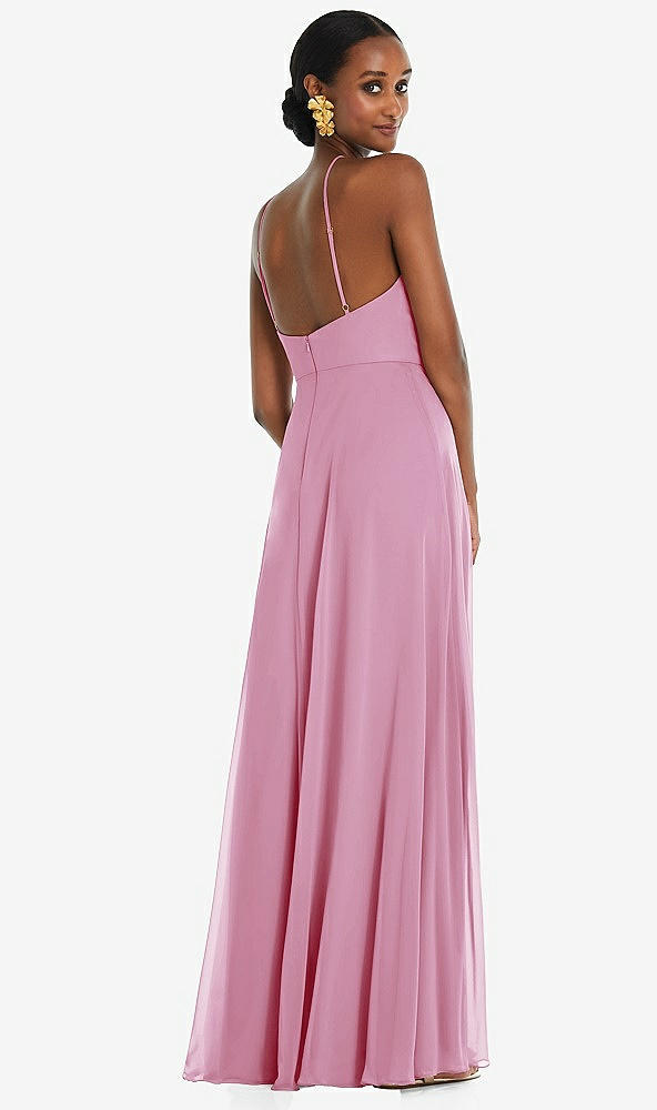 Back View - Powder Pink Diamond Halter Maxi Dress with Adjustable Straps