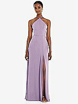 Front View Thumbnail - Pale Purple Diamond Halter Maxi Dress with Adjustable Straps