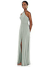 Side View Thumbnail - Willow Green Diamond Halter Maxi Dress with Adjustable Straps