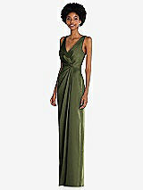 Alt View 2 Thumbnail - Olive Green Faux Wrap Whisper Satin Maxi Dress with Draped Tulip Skirt