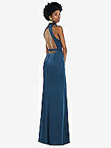 Front View Thumbnail - Dusk Blue High Neck Backless Maxi Dress with Slim Belt