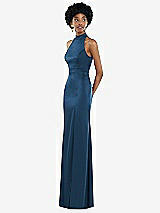 Side View Thumbnail - Dusk Blue High Neck Backless Maxi Dress with Slim Belt