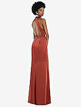 Front View Thumbnail - Amber Sunset High Neck Backless Maxi Dress with Slim Belt