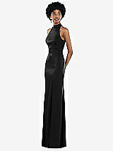Side View Thumbnail - Black High Neck Backless Maxi Dress with Slim Belt
