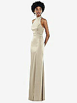 Side View Thumbnail - Champagne High Neck Backless Maxi Dress with Slim Belt