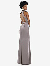Front View Thumbnail - Cashmere Gray High Neck Backless Maxi Dress with Slim Belt