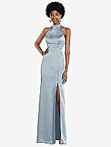 Rear View Thumbnail - Mist High Neck Backless Maxi Dress with Slim Belt