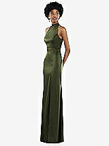 Side View Thumbnail - Olive Green High Neck Backless Maxi Dress with Slim Belt