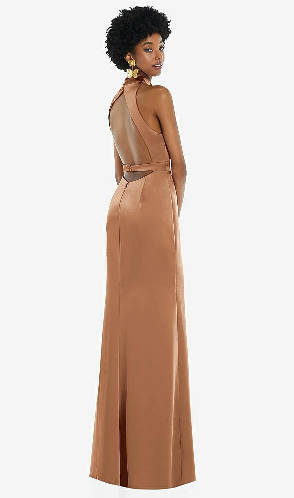 Front View - Toffee High Neck Backless Maxi Dress with Slim Belt