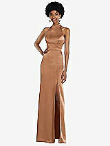 Rear View Thumbnail - Toffee High Neck Backless Maxi Dress with Slim Belt