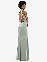 Front View Thumbnail - Willow Green High Neck Backless Maxi Dress with Slim Belt