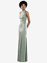 Side View Thumbnail - Willow Green High Neck Backless Maxi Dress with Slim Belt