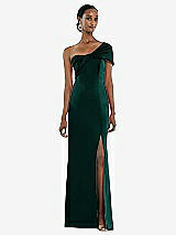 Front View Thumbnail - Evergreen Twist Cuff One-Shoulder Princess Line Trumpet Gown