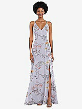 Front View Thumbnail - Butterfly Botanica Silver Dove Faux Wrap Criss Cross Back Maxi Dress with Adjustable Straps