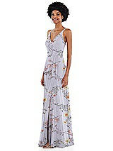 Side View Thumbnail - Butterfly Botanica Silver Dove Faux Wrap Criss Cross Back Maxi Dress with Adjustable Straps