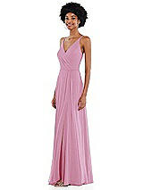 Side View Thumbnail - Powder Pink Faux Wrap Criss Cross Back Maxi Dress with Adjustable Straps
