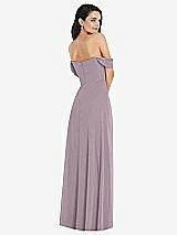 Rear View Thumbnail - Lilac Dusk Off-the-Shoulder Draped Sleeve Maxi Dress with Front Slit