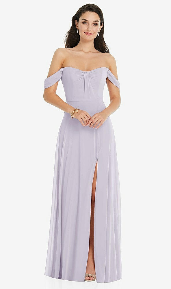 Front View - Moondance Off-the-Shoulder Draped Sleeve Maxi Dress with Front Slit