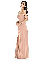 Side View Thumbnail - Pale Peach Off-the-Shoulder Draped Sleeve Maxi Dress with Front Slit