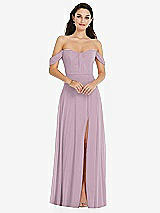 Front View Thumbnail - Suede Rose Off-the-Shoulder Draped Sleeve Maxi Dress with Front Slit
