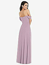 Rear View Thumbnail - Suede Rose Off-the-Shoulder Draped Sleeve Maxi Dress with Front Slit