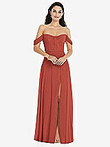 Front View Thumbnail - Amber Sunset Off-the-Shoulder Draped Sleeve Maxi Dress with Front Slit