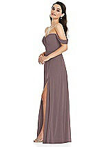 Side View Thumbnail - French Truffle Off-the-Shoulder Draped Sleeve Maxi Dress with Front Slit