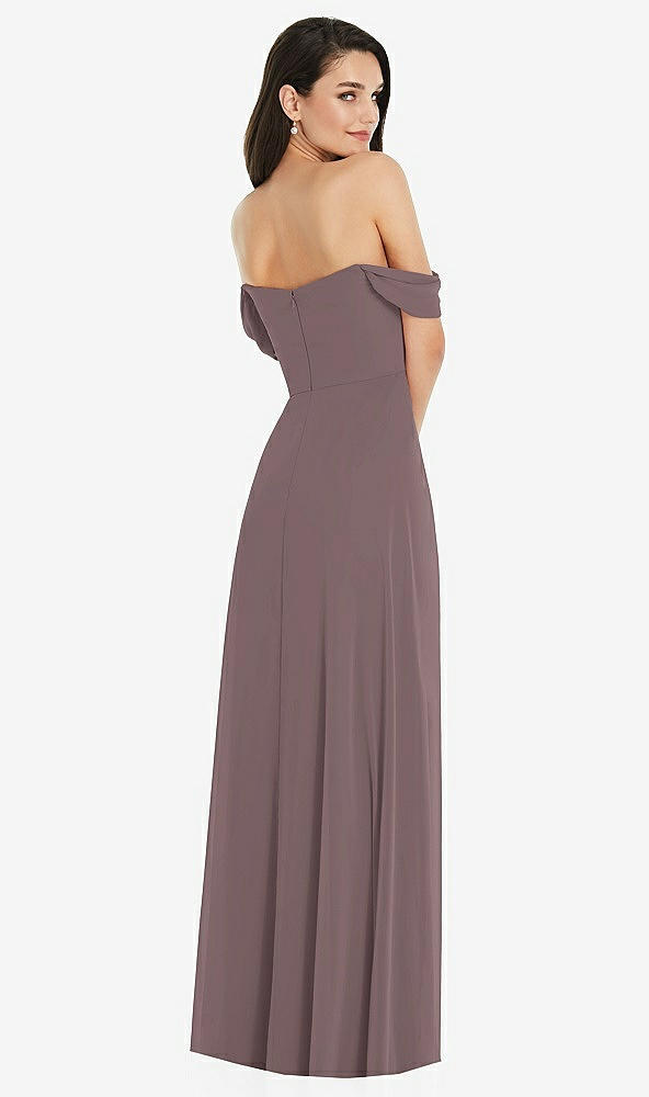 Back View - French Truffle Off-the-Shoulder Draped Sleeve Maxi Dress with Front Slit