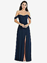 Front View Thumbnail - Midnight Navy Off-the-Shoulder Draped Sleeve Maxi Dress with Front Slit