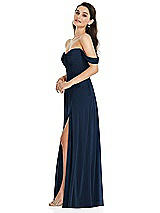 Side View Thumbnail - Midnight Navy Off-the-Shoulder Draped Sleeve Maxi Dress with Front Slit