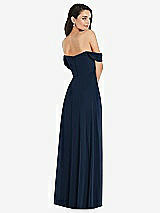 Rear View Thumbnail - Midnight Navy Off-the-Shoulder Draped Sleeve Maxi Dress with Front Slit