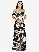 Front View Thumbnail - Noir Garden Off-the-Shoulder Draped Sleeve Maxi Dress with Front Slit