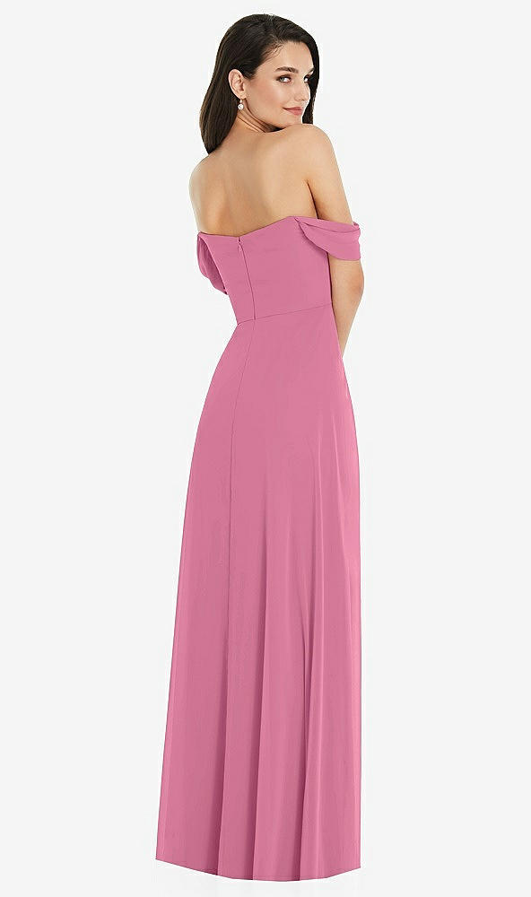 Back View - Orchid Pink Off-the-Shoulder Draped Sleeve Maxi Dress with Front Slit