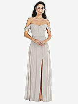 Front View Thumbnail - Oyster Off-the-Shoulder Draped Sleeve Maxi Dress with Front Slit