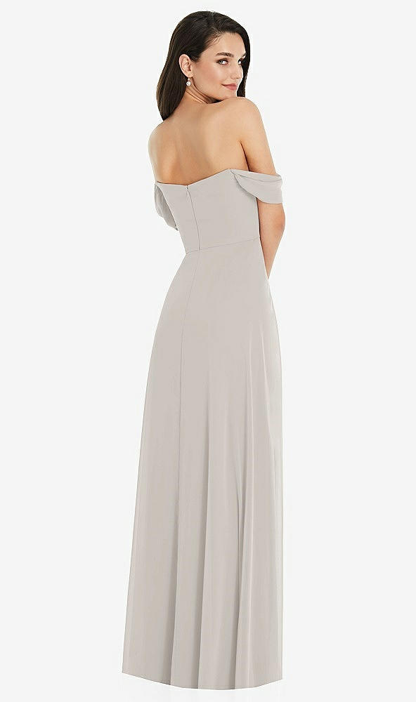 Back View - Oyster Off-the-Shoulder Draped Sleeve Maxi Dress with Front Slit