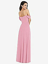 Rear View Thumbnail - Peony Pink Off-the-Shoulder Draped Sleeve Maxi Dress with Front Slit