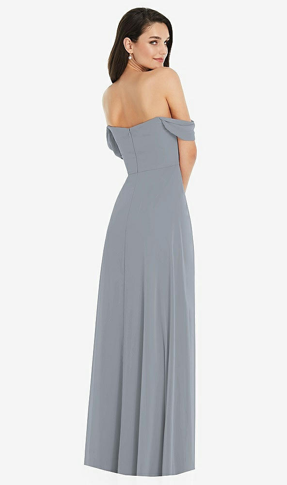Back View - Platinum Off-the-Shoulder Draped Sleeve Maxi Dress with Front Slit