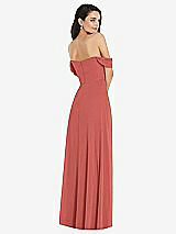 Rear View Thumbnail - Coral Pink Off-the-Shoulder Draped Sleeve Maxi Dress with Front Slit