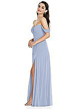 Side View Thumbnail - Sky Blue Off-the-Shoulder Draped Sleeve Maxi Dress with Front Slit
