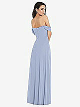 Rear View Thumbnail - Sky Blue Off-the-Shoulder Draped Sleeve Maxi Dress with Front Slit