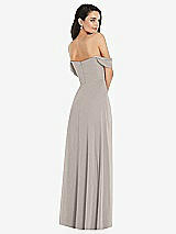 Rear View Thumbnail - Taupe Off-the-Shoulder Draped Sleeve Maxi Dress with Front Slit