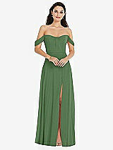 Front View Thumbnail - Vineyard Green Off-the-Shoulder Draped Sleeve Maxi Dress with Front Slit