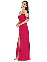 Side View Thumbnail - Vivid Pink Off-the-Shoulder Draped Sleeve Maxi Dress with Front Slit