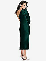 Rear View Thumbnail - Evergreen One-Shoulder Puff Sleeve Midi Bias Dress with Side Slit