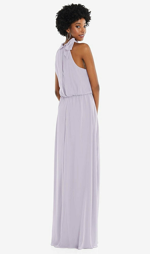 Back View - Moondance Scarf Tie High Neck Blouson Bodice Maxi Dress with Front Slit